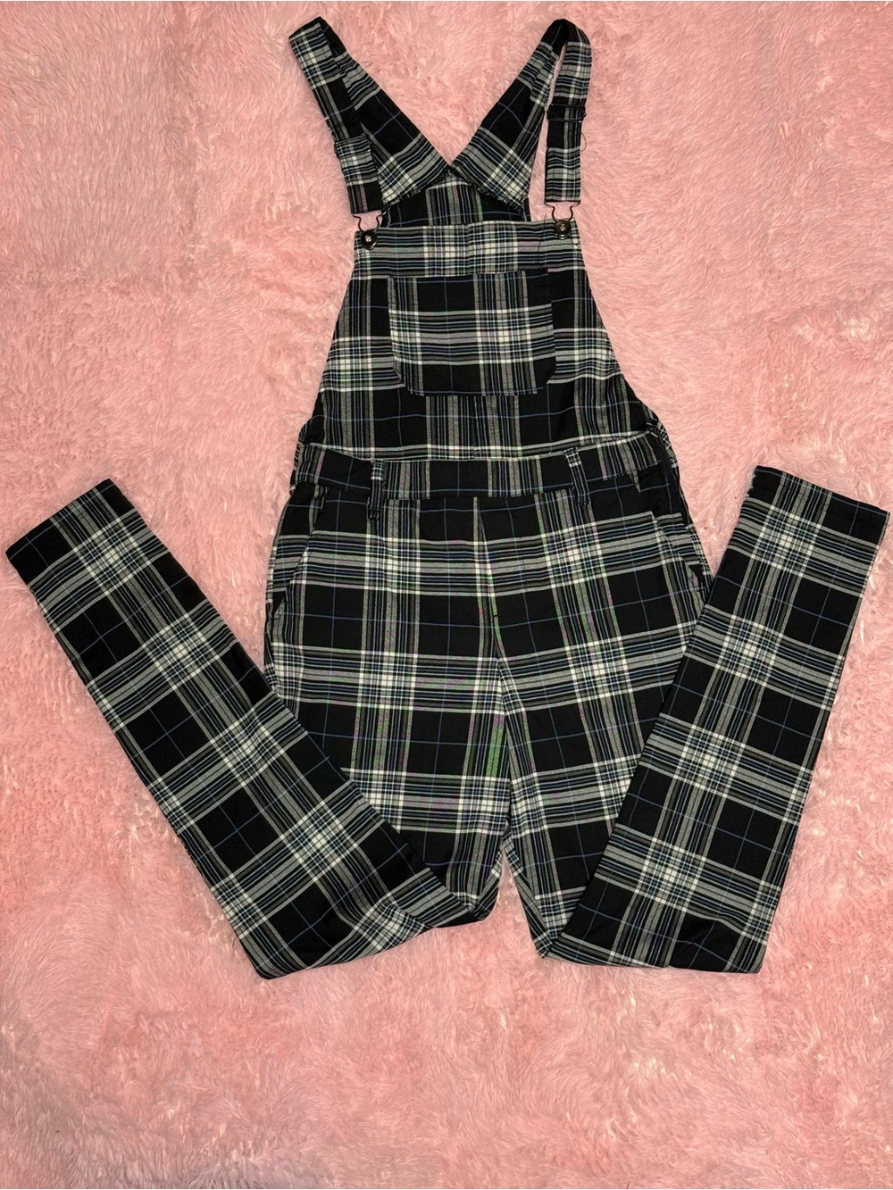🖤 Hot Topic Black Plaid Skinny Overalls – Size Small – NWOT